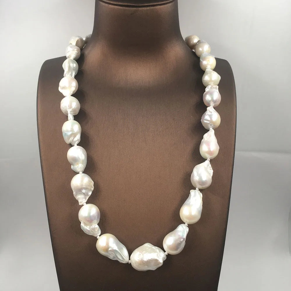 Isolde Baroque Freshwater Pearl Necklace – 11–15mm White Pearls with 18K Gold-Plated Clasp (50cm)