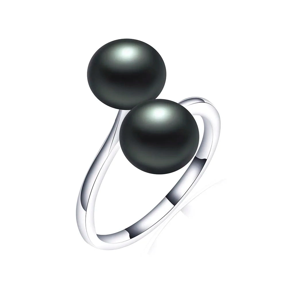 Elenya Double Freshwater Pearl Ring – 925 Sterling Silver Adjustable Open Band