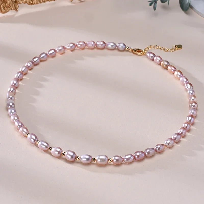 Althea Rice Freshwater Pearl Choker – 925 Sterling Silver Necklace (6–7mm, White/Pink/Purple)