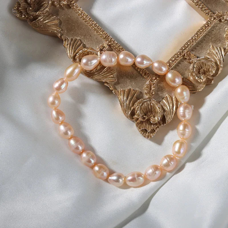 Liora Trendy Rice Freshwater Pearl Elastic Strand Bracelet – Adjustable Fit