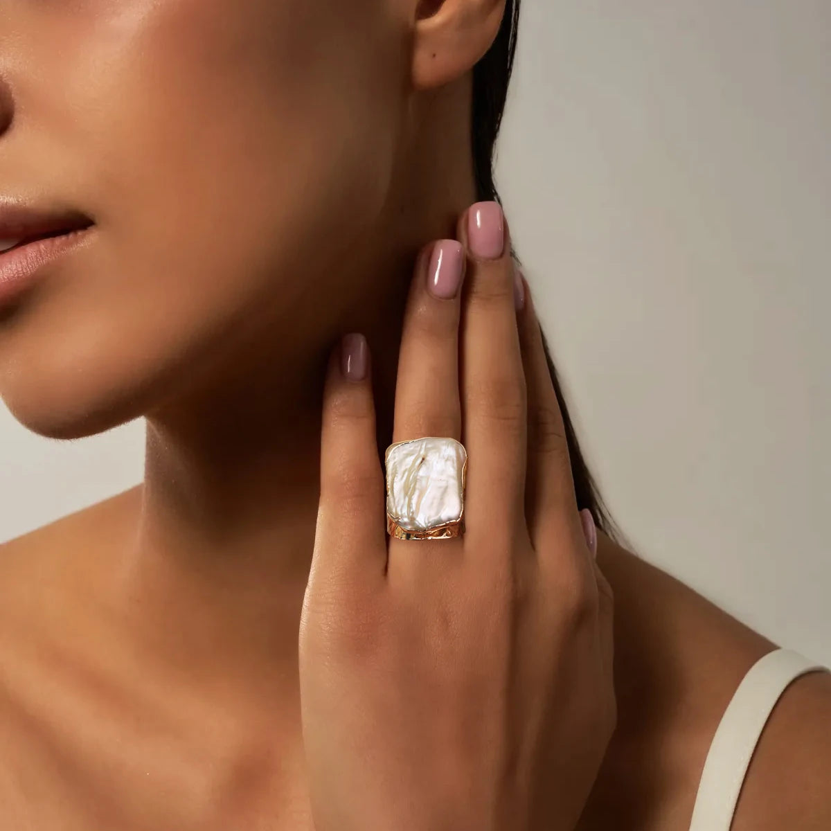 Aureline Freshwater Pearl Ring – Gold-Plated Copper with 925 Silver Finish (Bezel Setting)