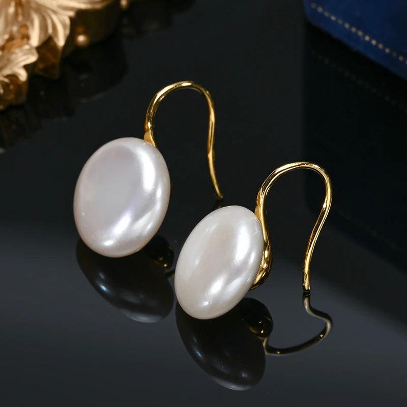 Aria Button - Sterling Silver Baroque Freshwater Pearl Stud Earrings – 11–13mm