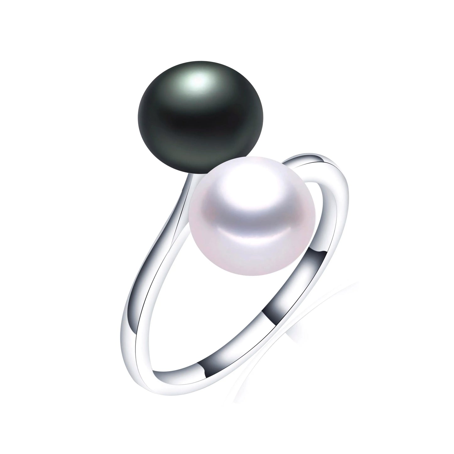 Elenya Double Freshwater Pearl Ring – 925 Sterling Silver Adjustable Open Band