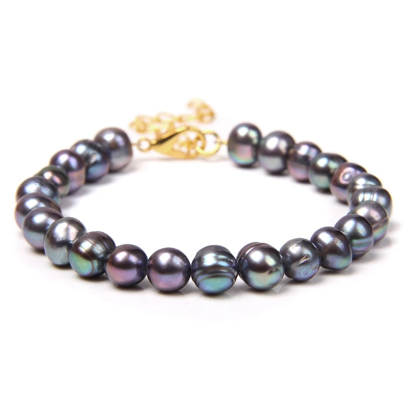 Althea - Trendy Oval Freshwater Pearl Beaded Bracelet – Adjustable Fit