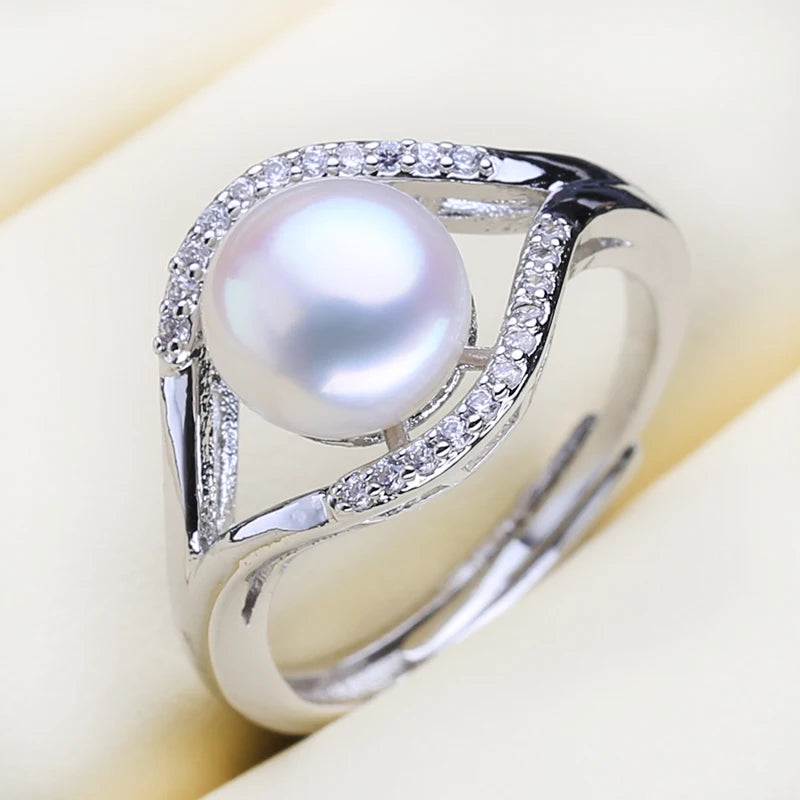 Eloria Freshwater Pearl Wedding Band – 925 Sterling Silver Ring with AAAA Semi-Round Pearl