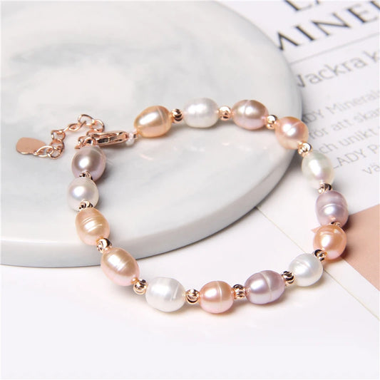 Althea - Trendy Oval Freshwater Pearl Beaded Bracelet – Adjustable Fit