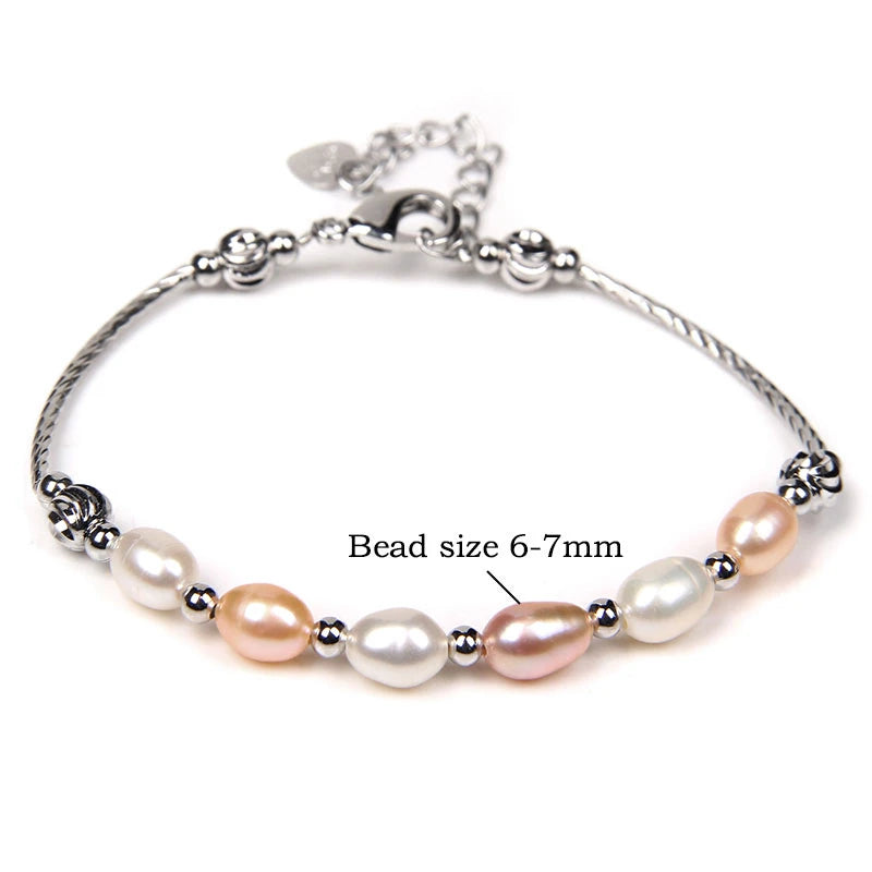 Althea - Trendy Oval Freshwater Pearl Beaded Bracelet – Adjustable Fit