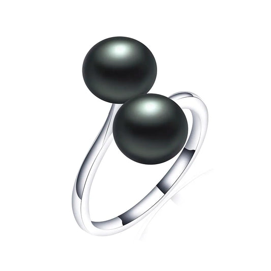 Elenya Double Freshwater Pearl Ring – 925 Sterling Silver Adjustable Open Band