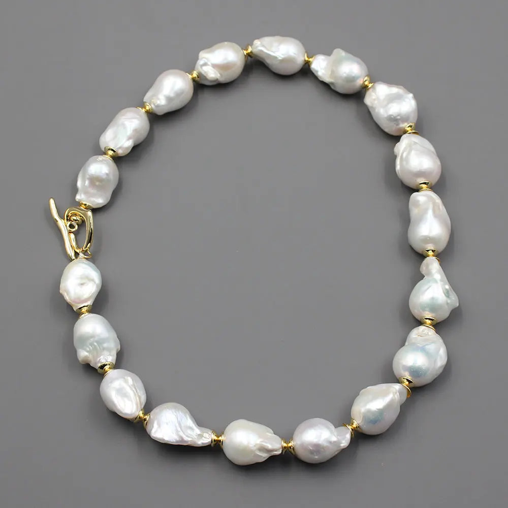 Calista White Keshi Pearl Jewellery Set – Necklace, Bracelet & Earrings with 18K GP Clasp
