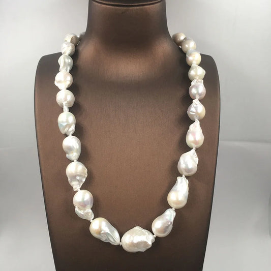 Isolde Baroque Freshwater Pearl Necklace – 11–15mm White Pearls with 18K Gold-Plated Clasp (50cm)