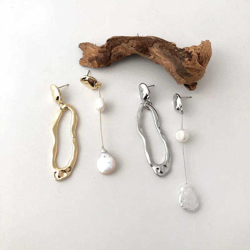 Nyra Edge - Asymmetric Freshwater Pearl Stud Earrings – Rock Chic Style