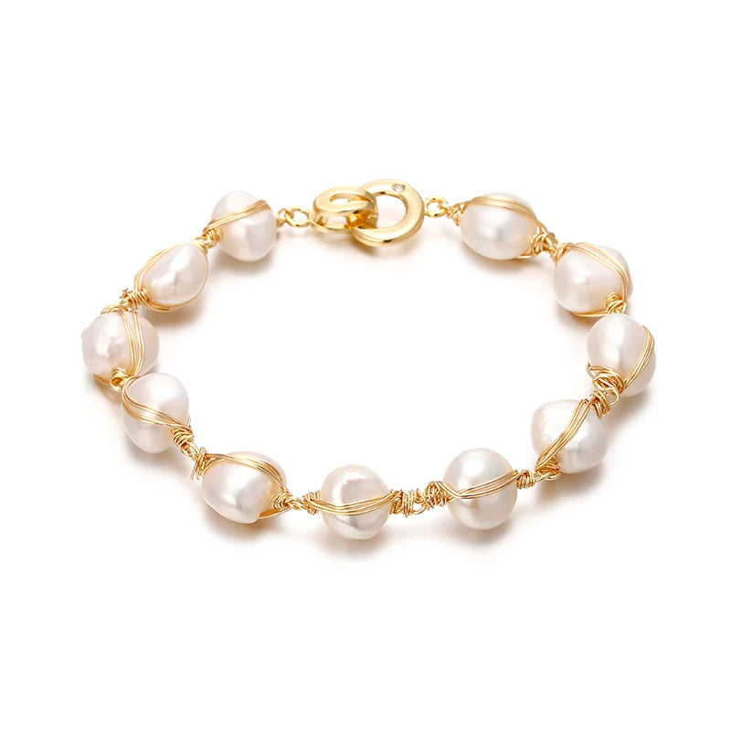 Ophelia Charm - 14K Gold Filled Baroque Freshwater Pearl Bracelet – 8–9mm, 19cm