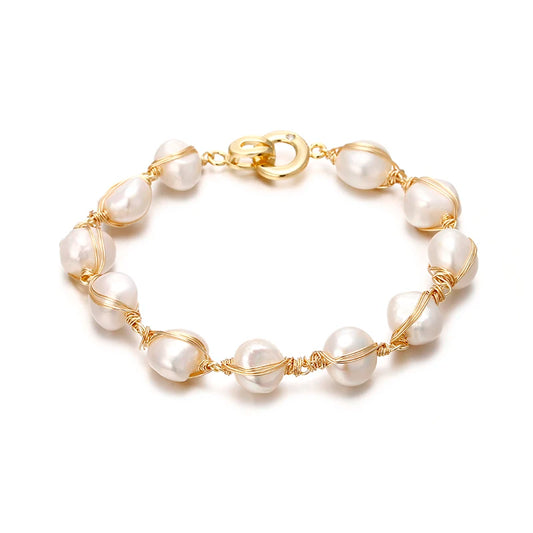 Ophelia Charm - 14K Gold Filled Baroque Freshwater Pearl Bracelet – 8–9mm, 19cm
