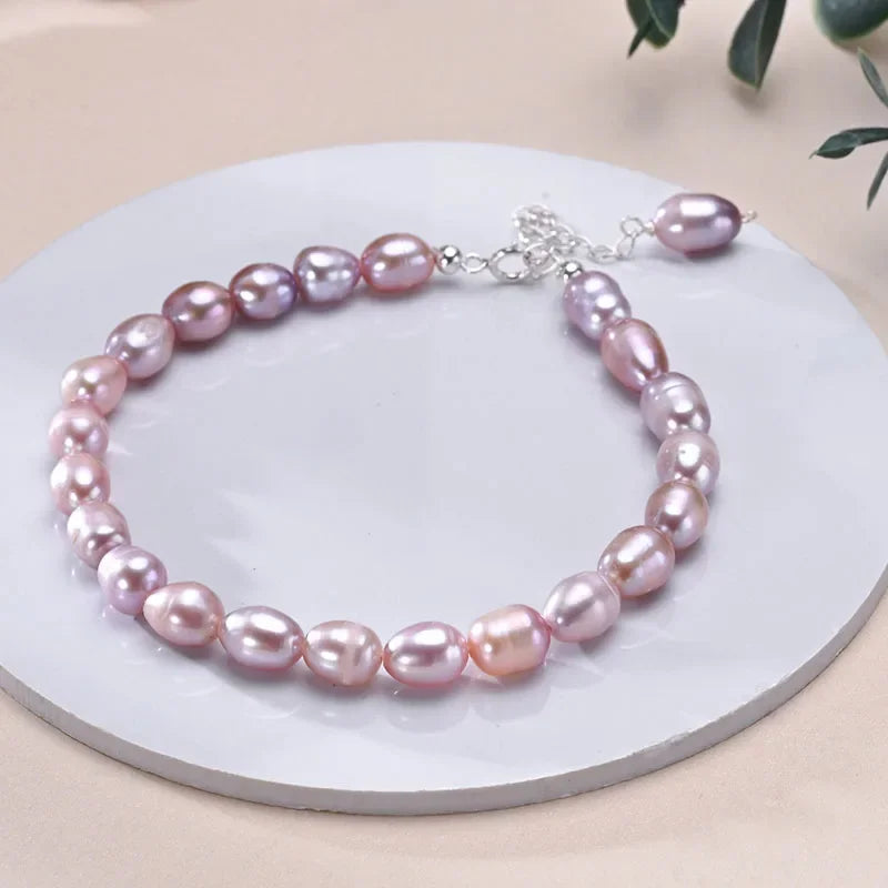 Lyanna - Sterling Silver Freshwater Pearl Strand Bracelet – 6–7mm Rice & Drop Pearls
