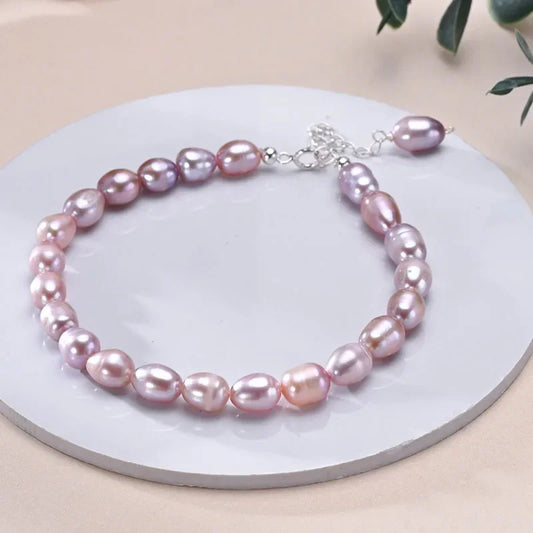 Lyanna - Sterling Silver Freshwater Pearl Strand Bracelet – 6–7mm Rice & Drop Pearls