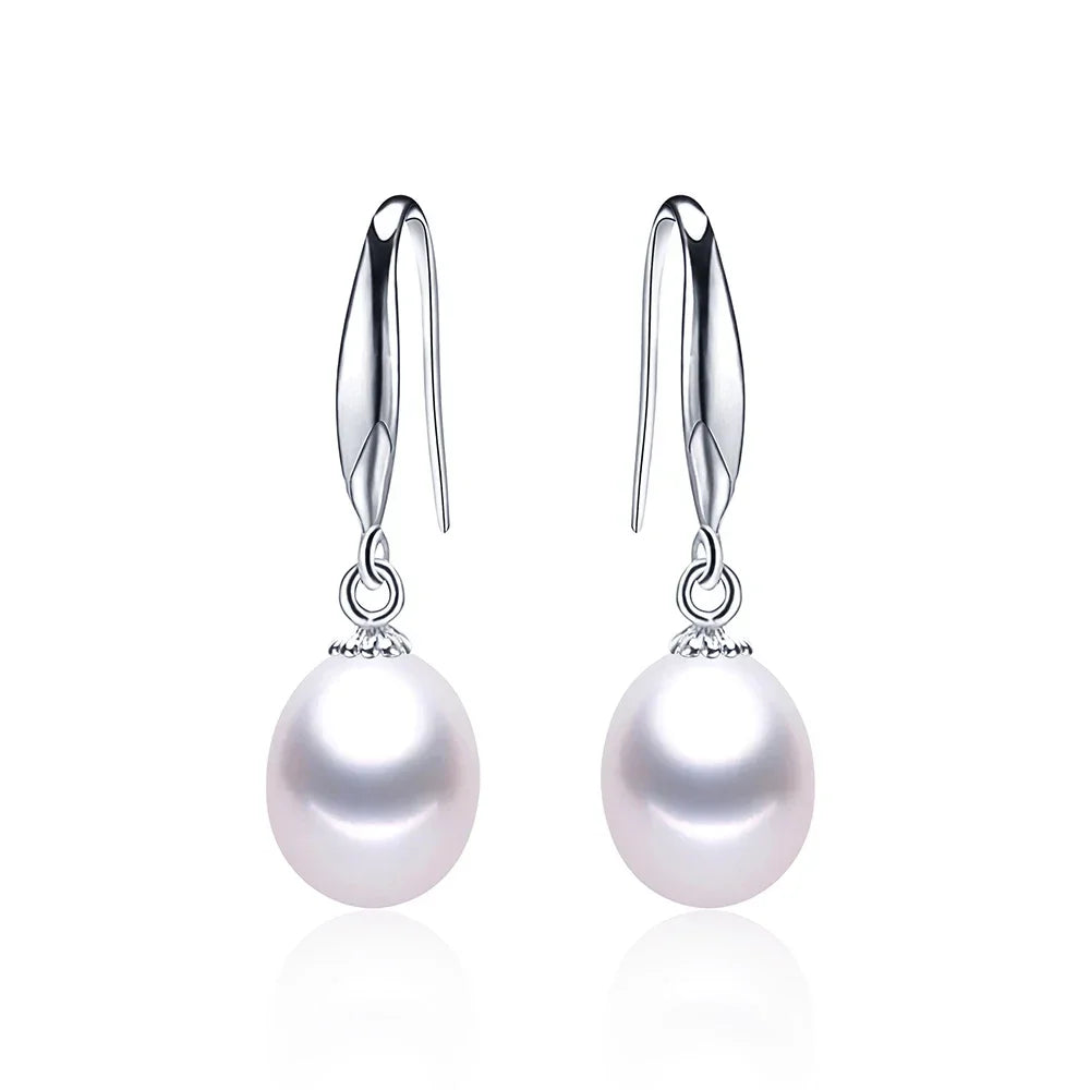 Elara Drop - Sterling Silver Freshwater Pearl Earrings – AAAA 8–9mm