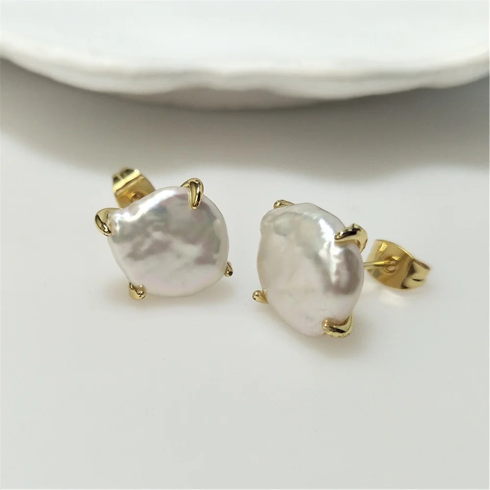 Arwen Classic - Copper Freshwater Pearl Stud Earrings – Irregular Design