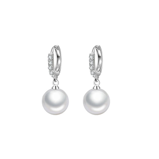 Eveline - Sterling Silver Freshwater Pearl & Zircon Drop Earrings – 3g