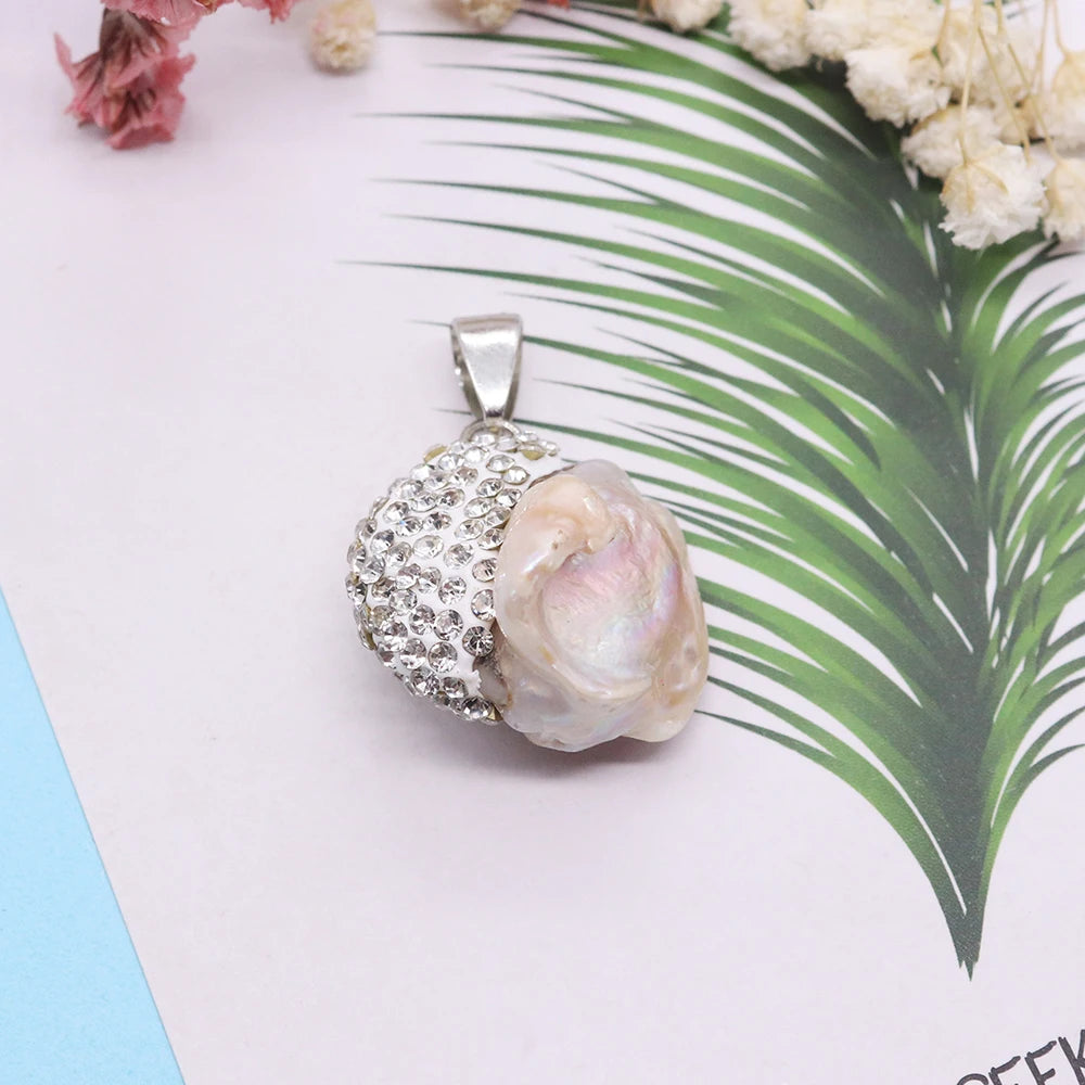 Radiantiante - Baroque Pearl & Rhinestone Pendant – DIY Charm for Necklaces & Accessories