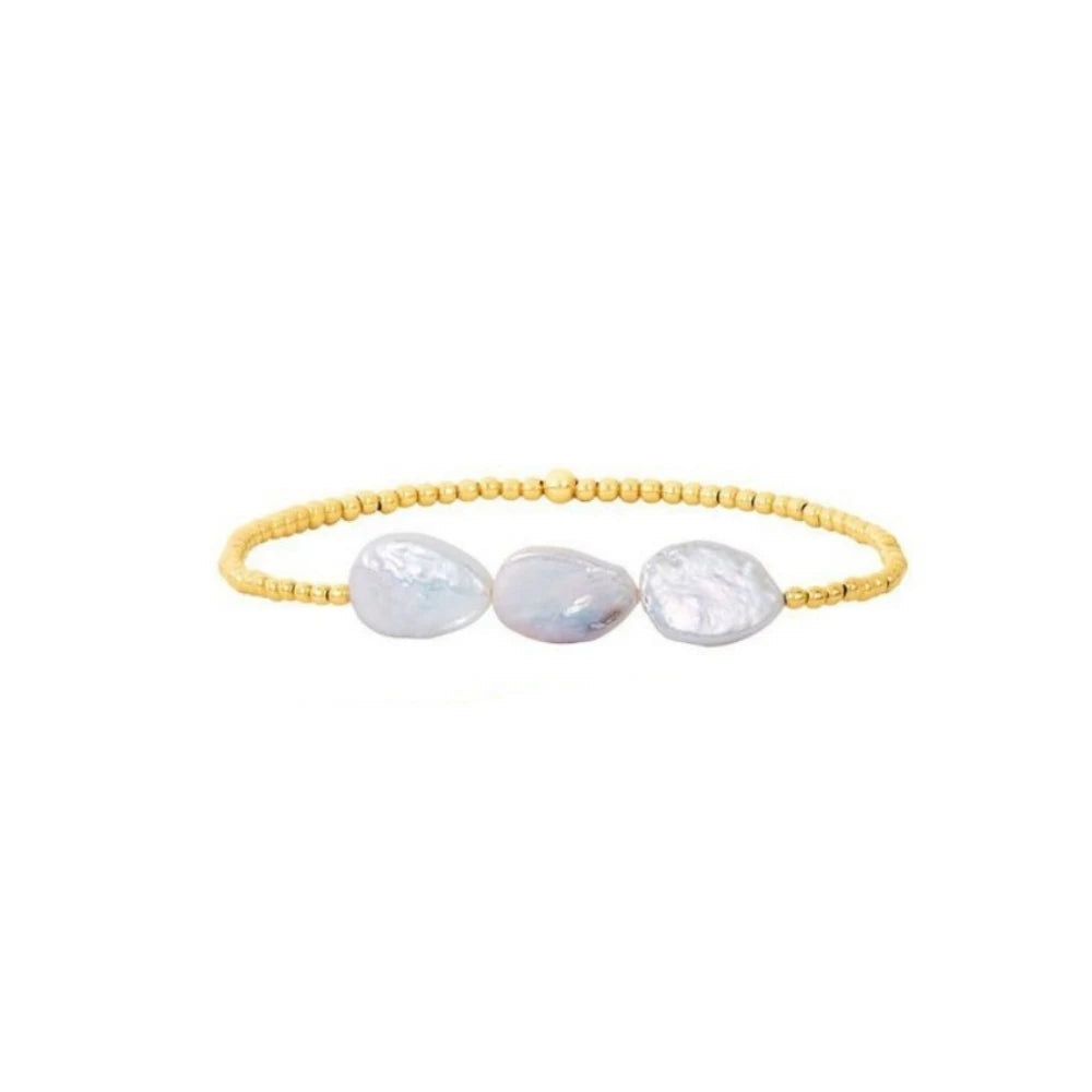 Aureline Round - Freshwater Pearl Beaded Bracelet – Handmade Adjustable Strand