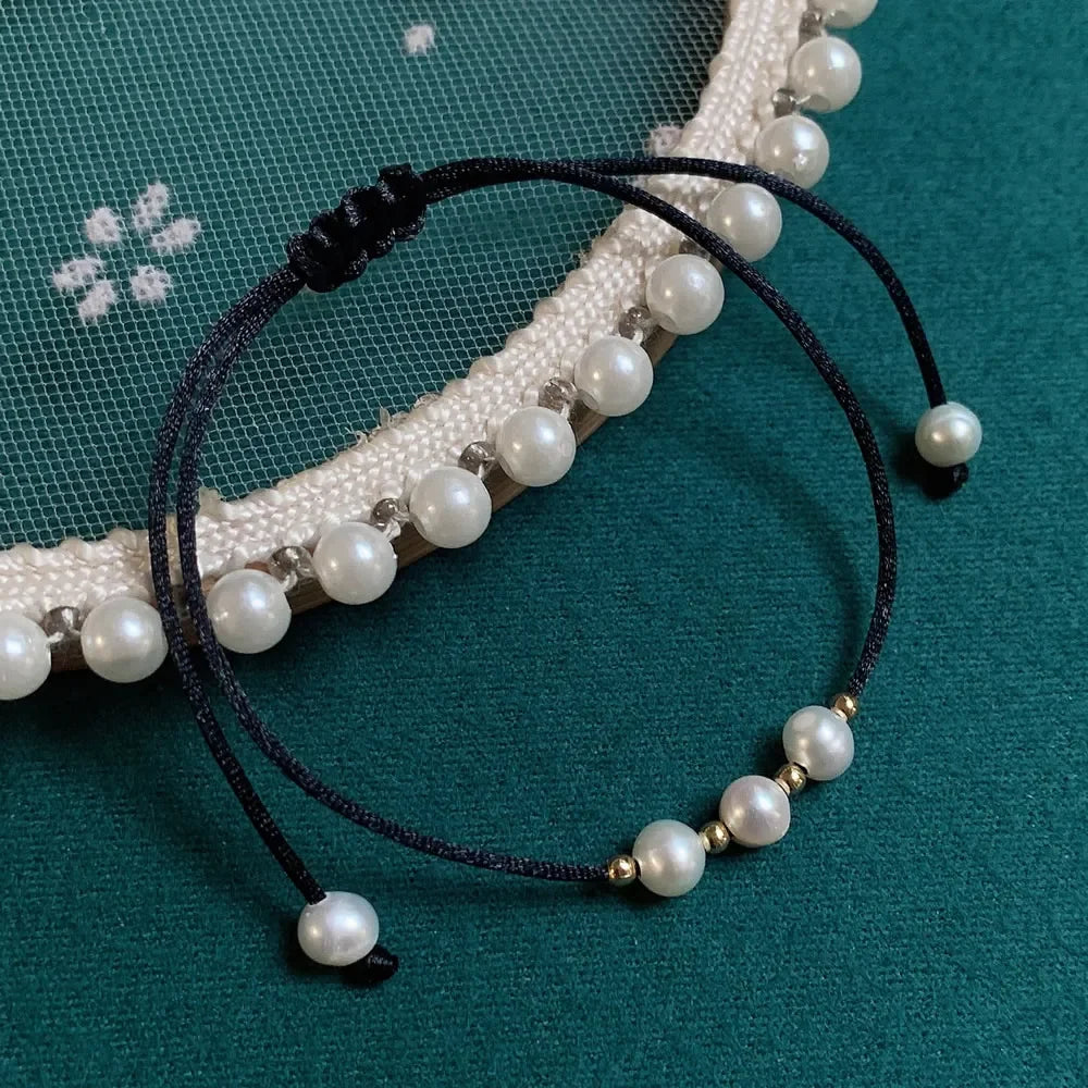 Solara Boho Rope Baroque Freshwater Pearl Charm Bracelet – Lace-Up Adjustable