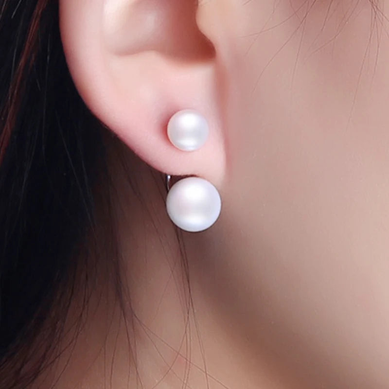 Serene Cross - Tibetan Silver Freshwater Pearl Stud Earrings – AAAA Semi-Round