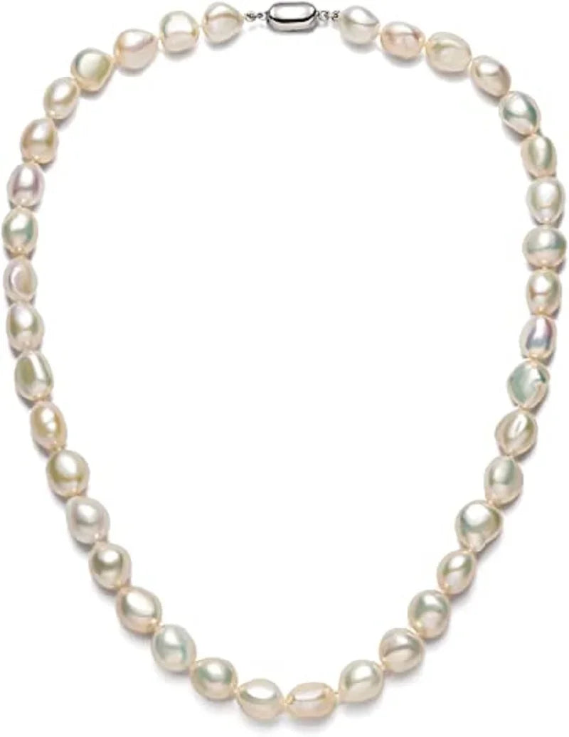 Ardent Key Baroque Freshwater Pearl Pendant Necklace – 925 Sterling Silver (8–10mm)