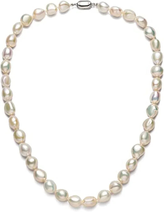 Ardent Key Baroque Freshwater Pearl Pendant Necklace – 925 Sterling Silver (8–10mm)