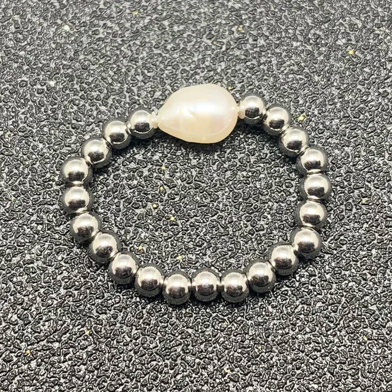 Serenya Freshwater Pearl Bridal Ring Set – Trendy Zinc Alloy Design for Women