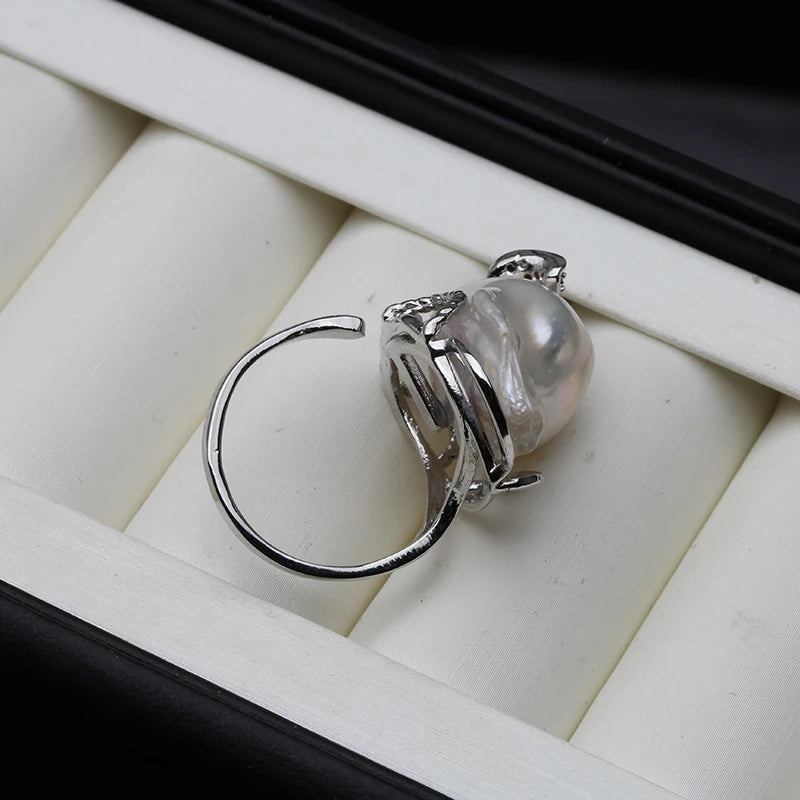 Calista Adjustable Baroque Pearl Ring – 925 Sterling Silver Wedding Band