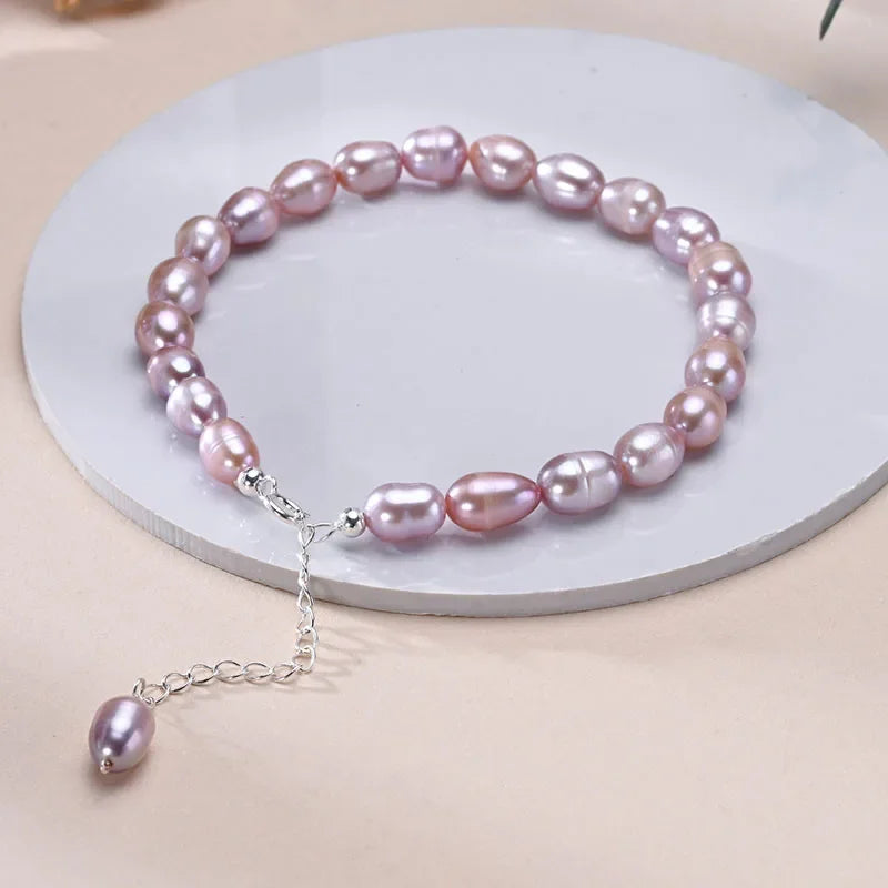 Lyanna - Sterling Silver Freshwater Pearl Strand Bracelet – 6–7mm Rice & Drop Pearls
