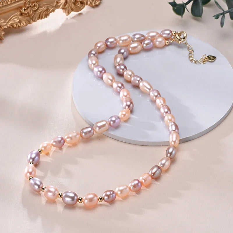 Althea Rice Freshwater Pearl Choker – 925 Sterling Silver Necklace (6–7mm, White/Pink/Purple)
