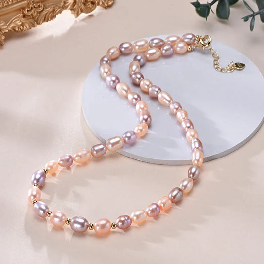 Althea Rice Freshwater Pearl Choker – 925 Sterling Silver Necklace (6–7mm, White/Pink/Purple)