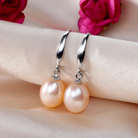Elara Drop - Sterling Silver Freshwater Pearl Earrings – AAAA 8–9mm
