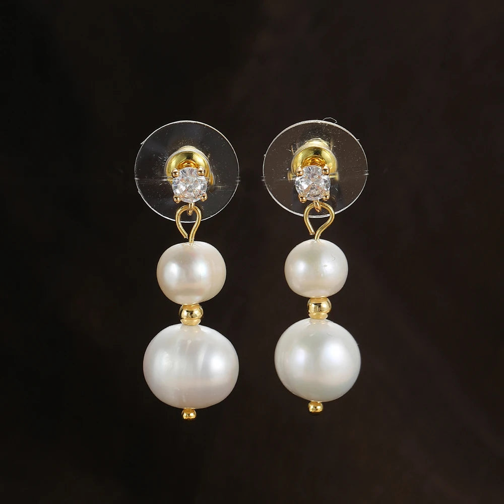 Evelina Vintage - Copper Freshwater Pearl Drop Earrings – Round Design
