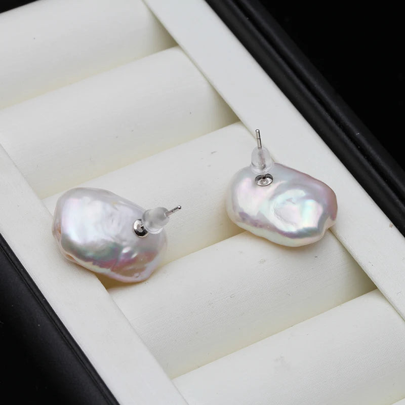 Celeste Baroque - Sterling Silver Freshwater Pearl Stud Earrings – White & Purple