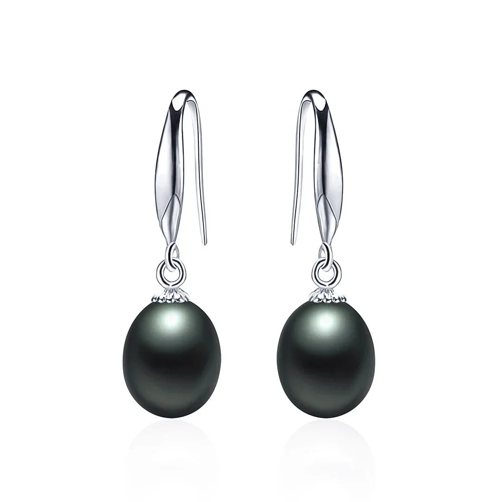 Elara Drop - Sterling Silver Freshwater Pearl Earrings – AAAA 8–9mm