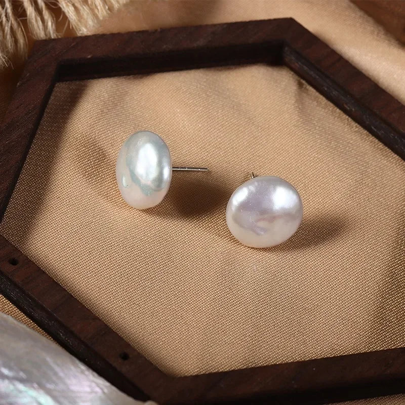 Isla Button - Sterling Silver Baroque Freshwater Pearl Stud Earrings