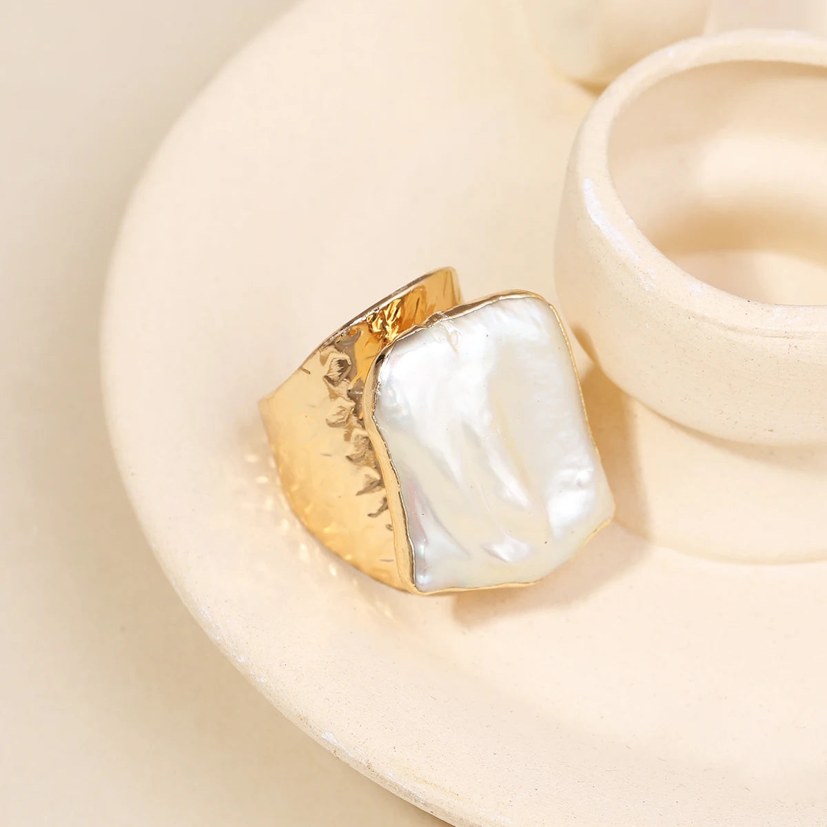 Aureline Freshwater Pearl Ring – Gold-Plated Copper with 925 Silver Finish (Bezel Setting)