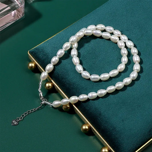 Seraphine Rice Freshwater Pearl Choker – Vintage Water Drop Necklace (6–7mm)