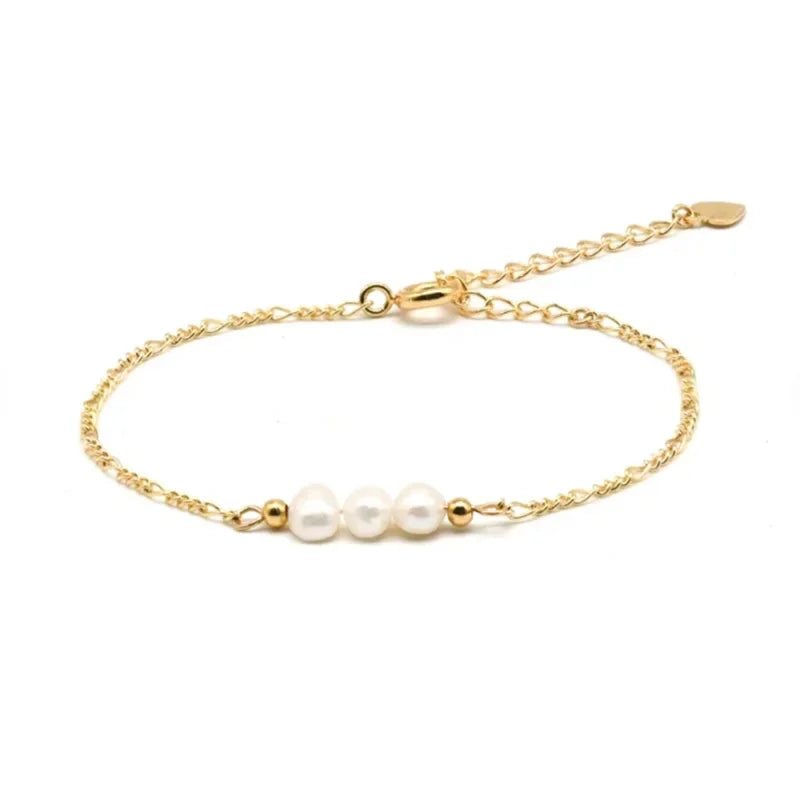 Fiore Strand Figaro Chain Freshwater Pearl Bracelet – Stainless Steel & Toggle Clasp