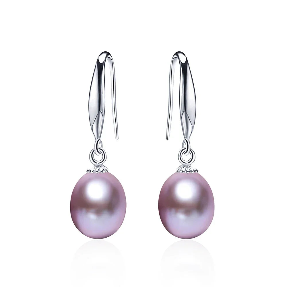Elara Drop - Sterling Silver Freshwater Pearl Earrings – AAAA 8–9mm