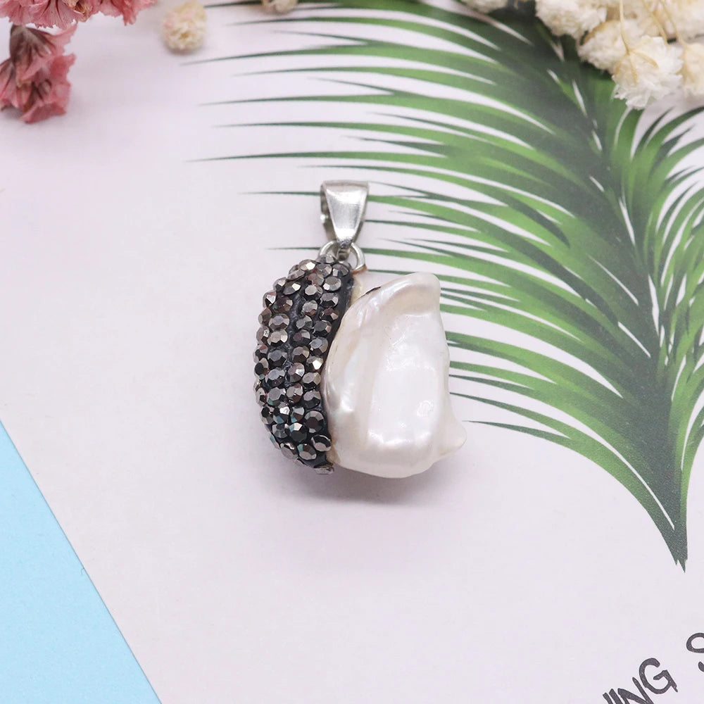 Radiantiante - Baroque Pearl & Rhinestone Pendant – DIY Charm for Necklaces & Accessories