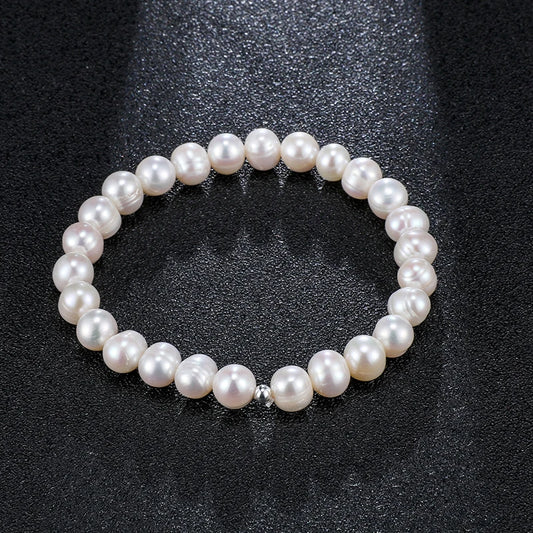 Evangeline - Oval Freshwater Pearl Strand Bracelet – Adjustable Elastic Fit (6–7mm)