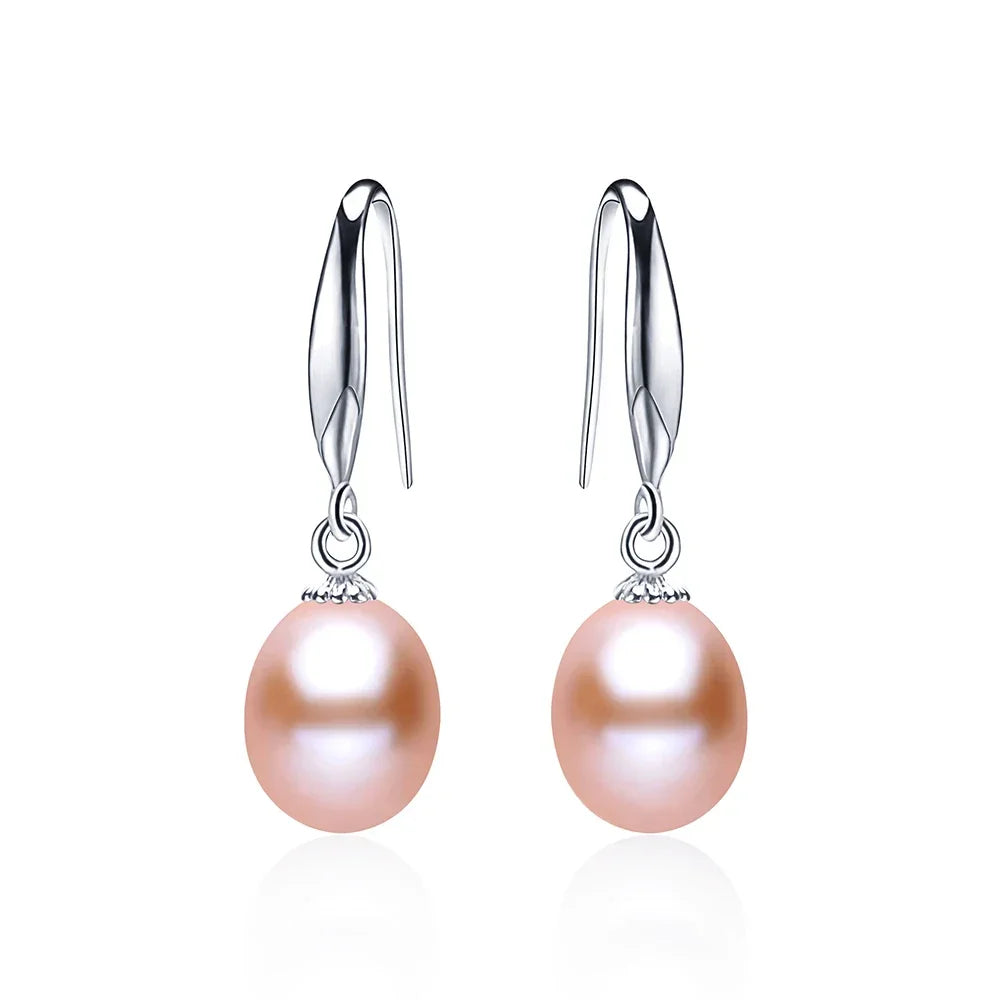 Elara Drop - Sterling Silver Freshwater Pearl Earrings – AAAA 8–9mm