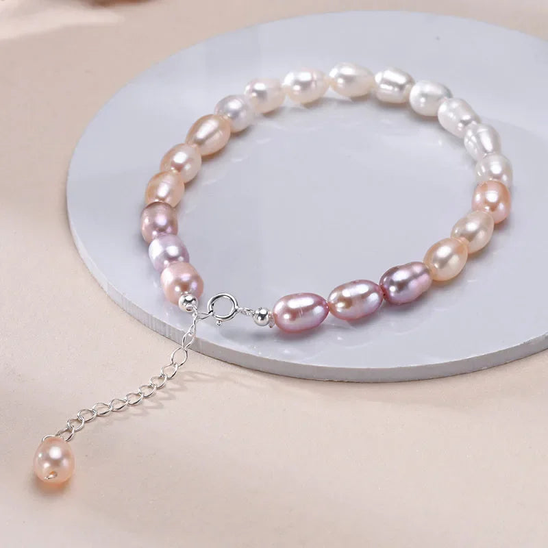 Lyanna - Sterling Silver Freshwater Pearl Strand Bracelet – 6–7mm Rice & Drop Pearls