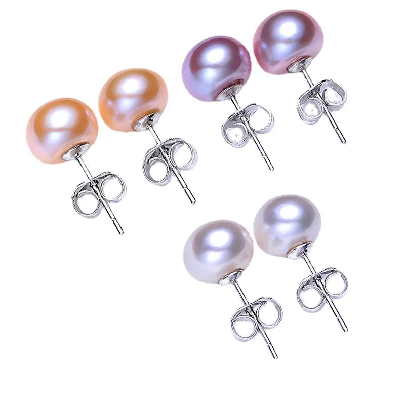 Aurora Flake - Sterling Silver Freshwater Pearl Stud Earrings – Snowflake Design