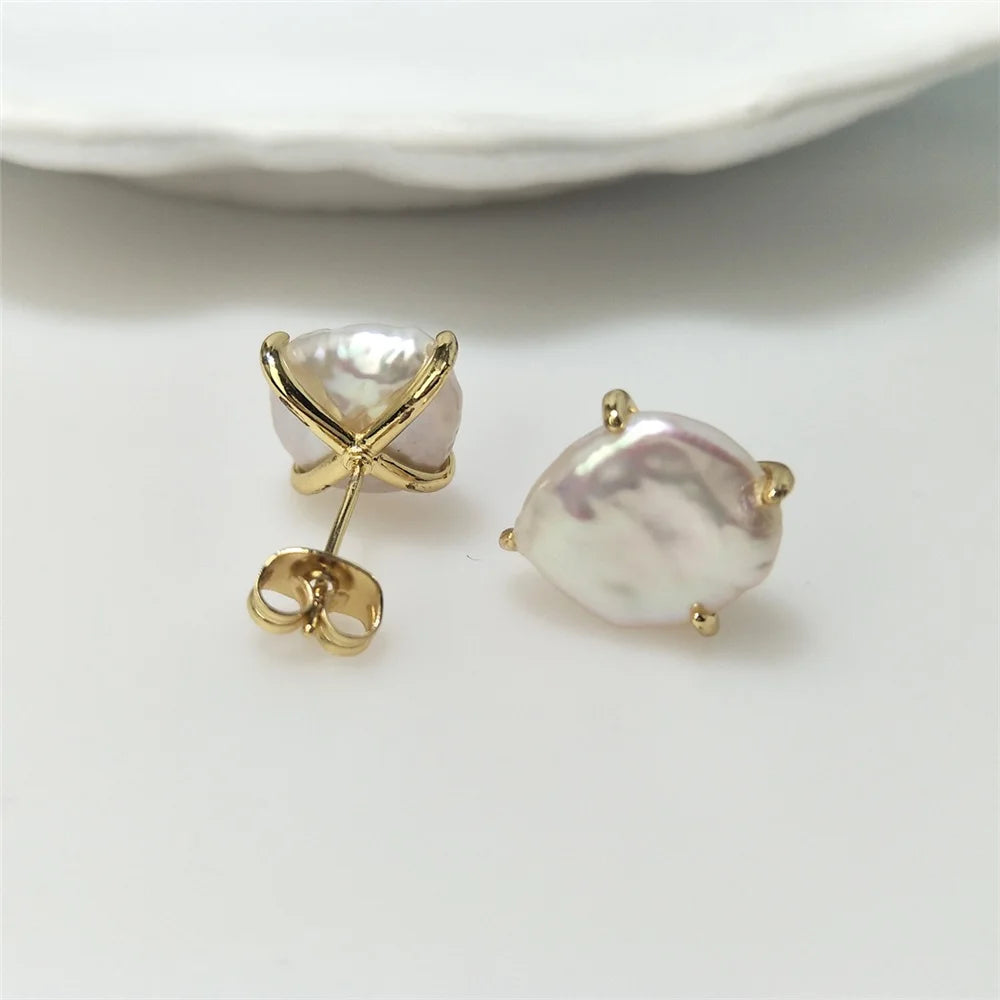 Arwen Classic - Copper Freshwater Pearl Stud Earrings – Irregular Design