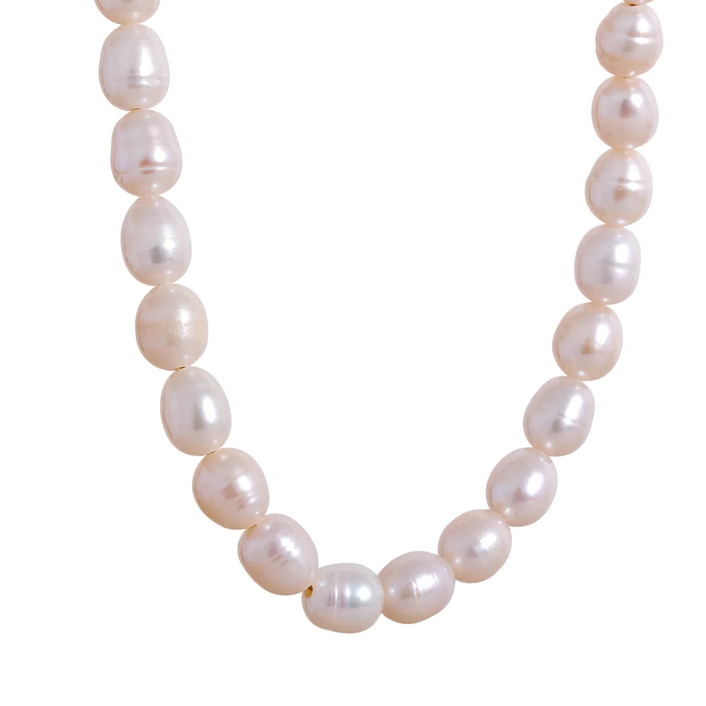 Novara Oval Freshwater Pearl Chain Necklace – PVD Gold-Plated Stainless Steel