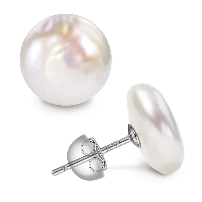 Aurora Coin - Sterling Silver Baroque Freshwater Pearl Stud Earrings – 10–17mm